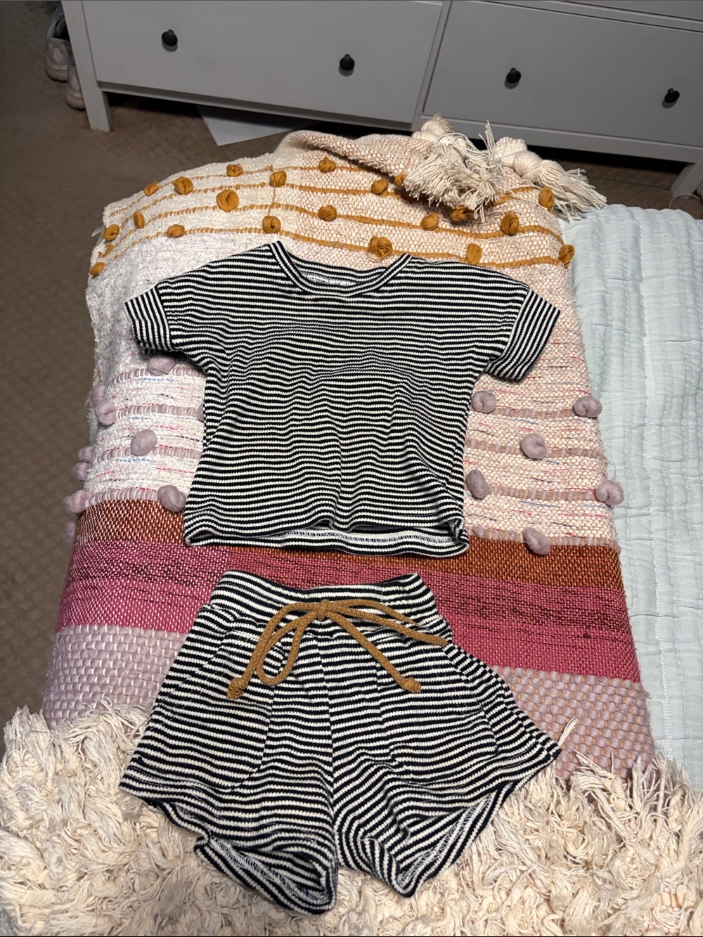 Winnie and Crew Striped Black and White Knit Shorts Set